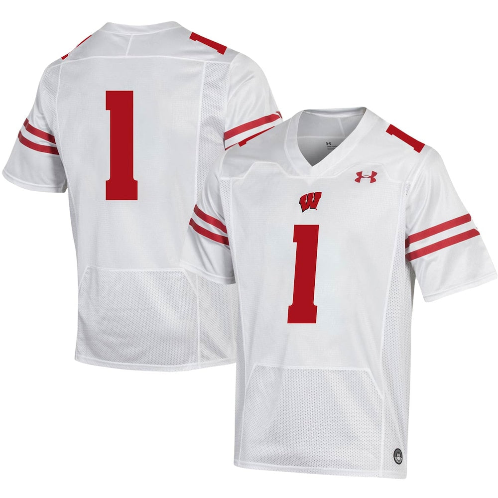 1 White Wisconsin Badgers Replica Football Jersey - retro stitched football jersey for 1 White fans