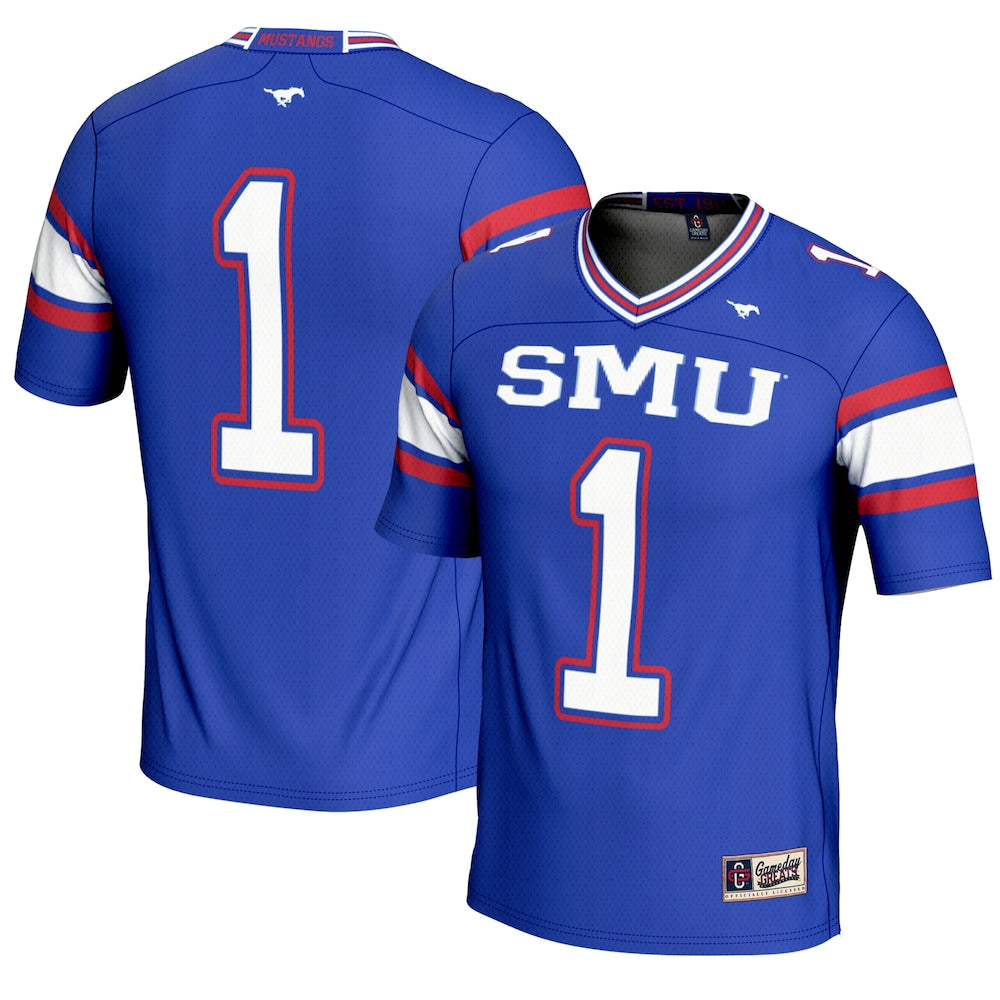Gameday Greats 1 Royal Smu Mustangs Endzone Football Jersey - retro stitched football jersey for Gameday Greats fans