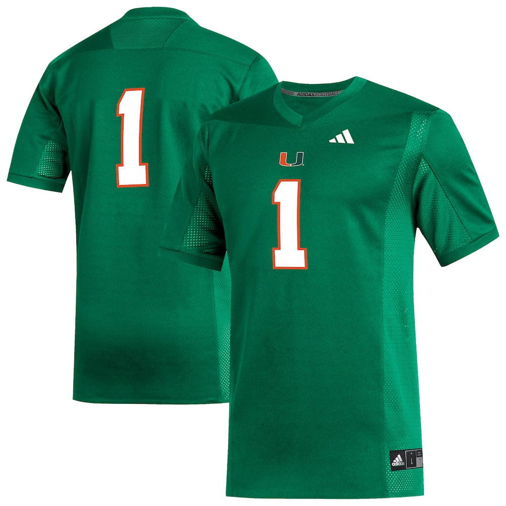 1 Green Miami Hurricanes Replica Football Jersey - retro stitched football jersey for 1 Green fans