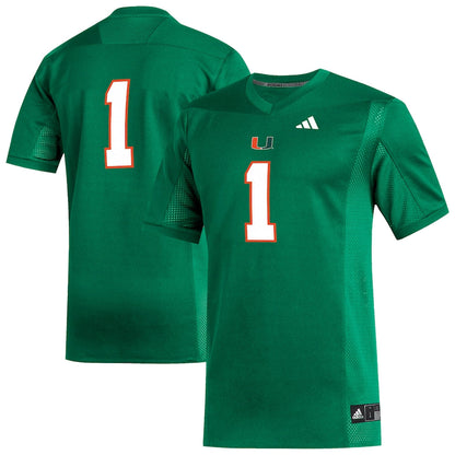 1 Green Miami Hurricanes Replica Football Jersey - retro stitched football jersey for 1 Green fans