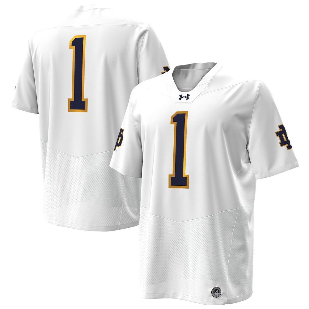 1 White Notre Dame Fighting Irish Replica Football Jersey - retro stitched football jersey for 1 White fans