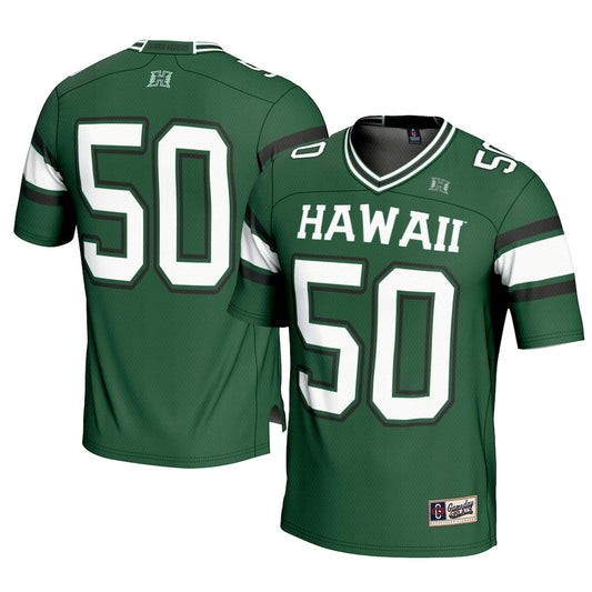 Gameday Greats 1 Green Hawaii Rainbow Warriors Football Jersey - retro stitched football jersey for Gameday Greats fans