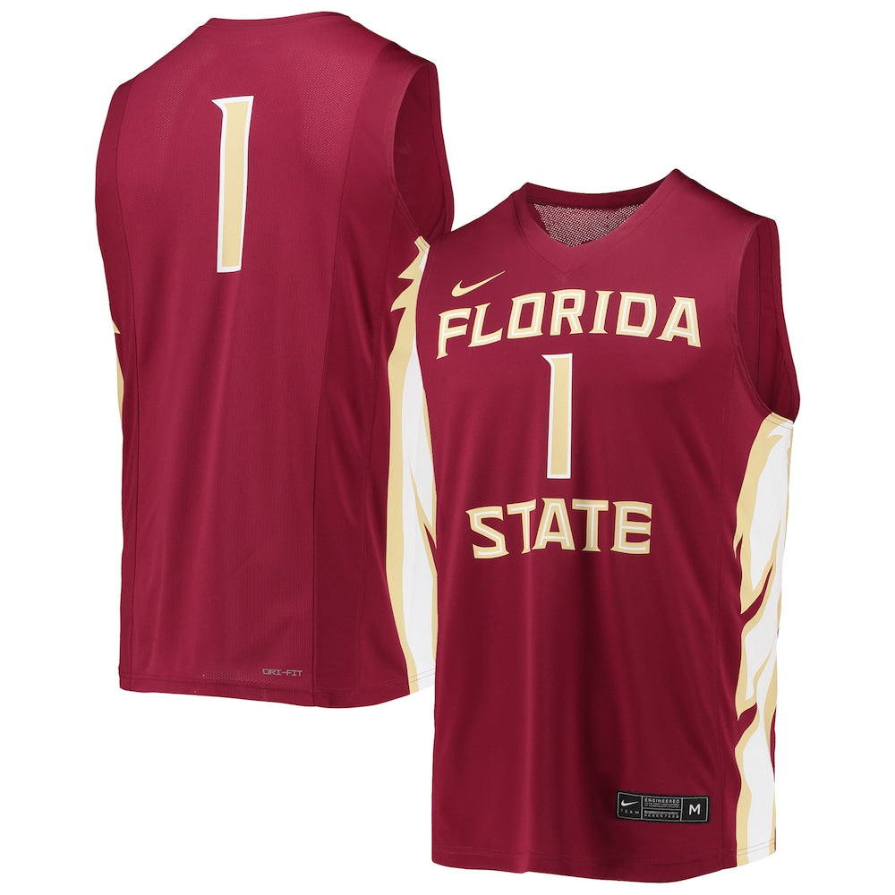 1 Garnet Florida State Seminoles Team Replica Basketball Jersey - retro stitched basketball jersey for 1 Garnet fans