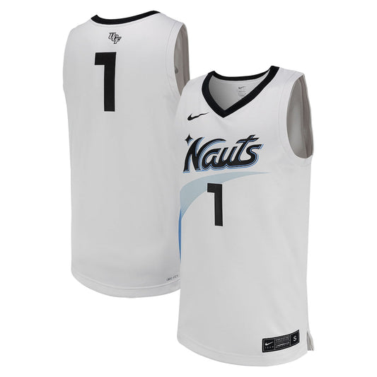 1 White Ucf Knights Replica Basketball Jersey - retro stitched basketball jersey for 1 White fans