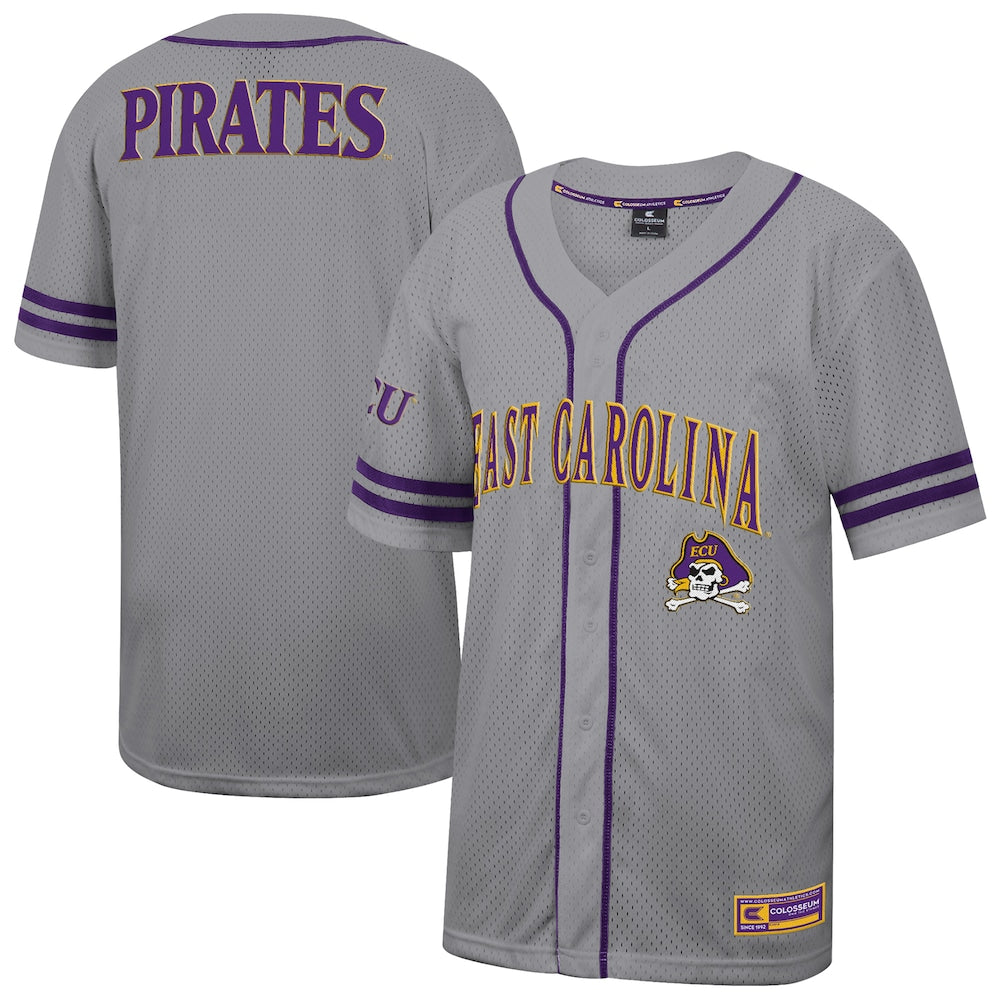 Colosseum Gray Ecu Pirates Free Spirited Baseball Jersey - retro stitched baseball jersey for Colosseum Gray fans