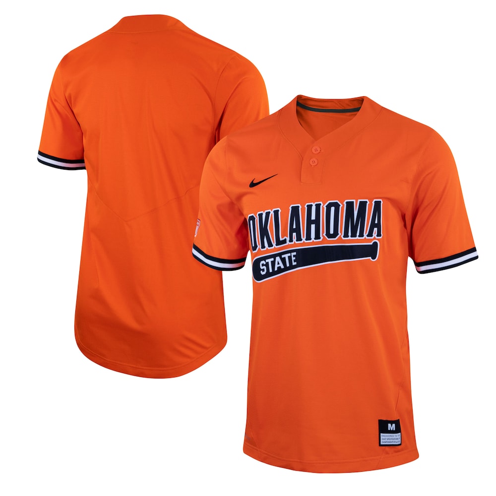 Orange Oklahoma State Cowboys Two Button Replica Baseball Jersey - retro stitched baseball jersey for Orange Oklahoma fans