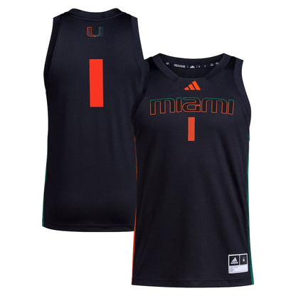 1 Black Miami Hurricanes Swingman Jersey - retro stitched jersey jersey for 1 Black fans