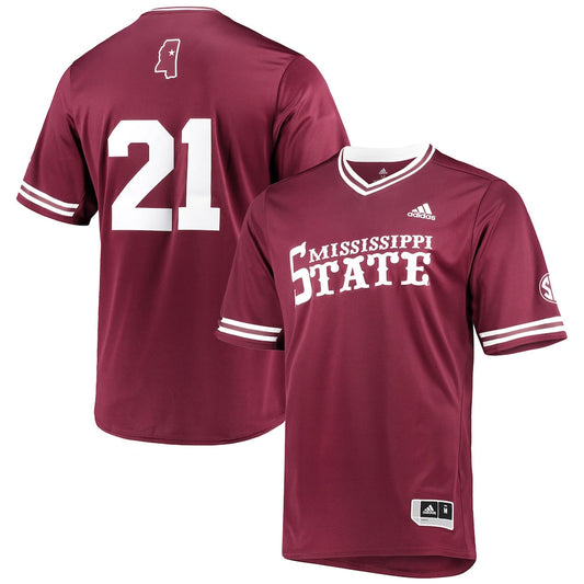 Maroon Mississippi State Bulldogs Replica V Neck Baseball Jersey - retro stitched baseball jersey for Maroon Mississippi fans
