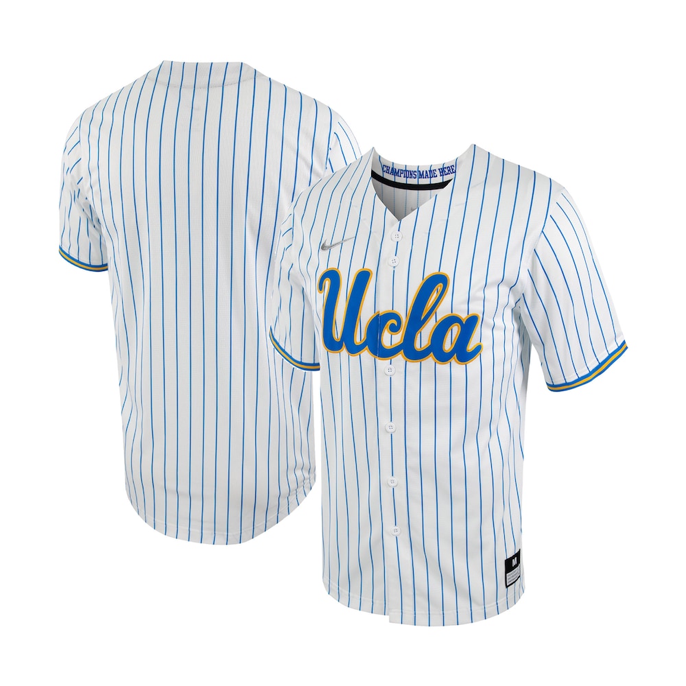 Whiteblue Ucla Bruins Pinstripe Replica Full Button Baseball Jersey - retro stitched baseball jersey for Whiteblue Ucla fans