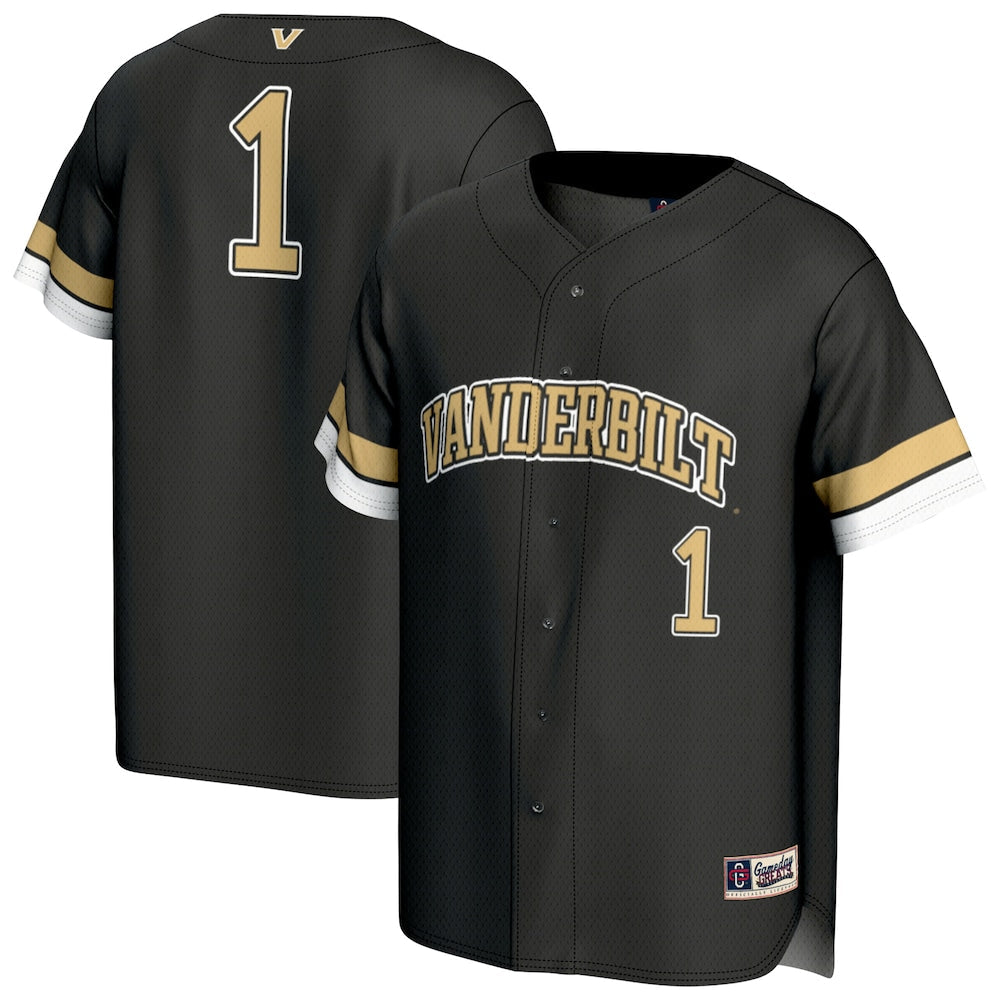 Gameday Greats 1 Black Vanderbilt Commodores Lightweight Collegiate Baseball Fashion Jersey - retro stitched baseball jersey for Gameday Greats fans