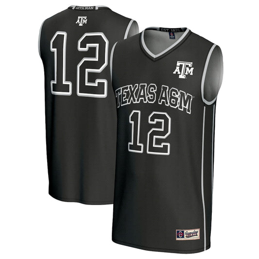 Gameday Greats 12 Black Texas Am Aggies Basketball Lightweight Fashion Jersey - retro stitched basketball jersey for Gameday Greats fans