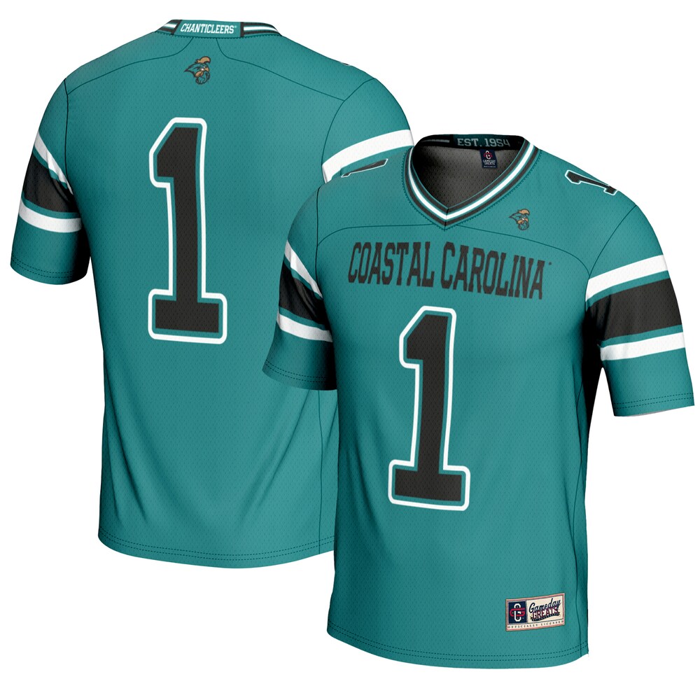 Gameday Greats 1 Teal Coastal Carolina Chanticleers Endzone Football Jersey - retro stitched football jersey for Gameday Greats fans