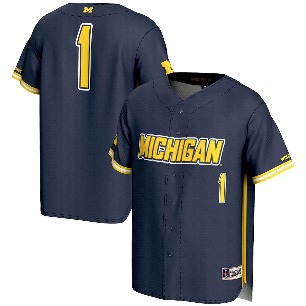 Gameday Greats 1 Navy Michigan Wolverines Lightweight Baseball Fashion Jersey - retro stitched baseball jersey for Gameday Greats fans