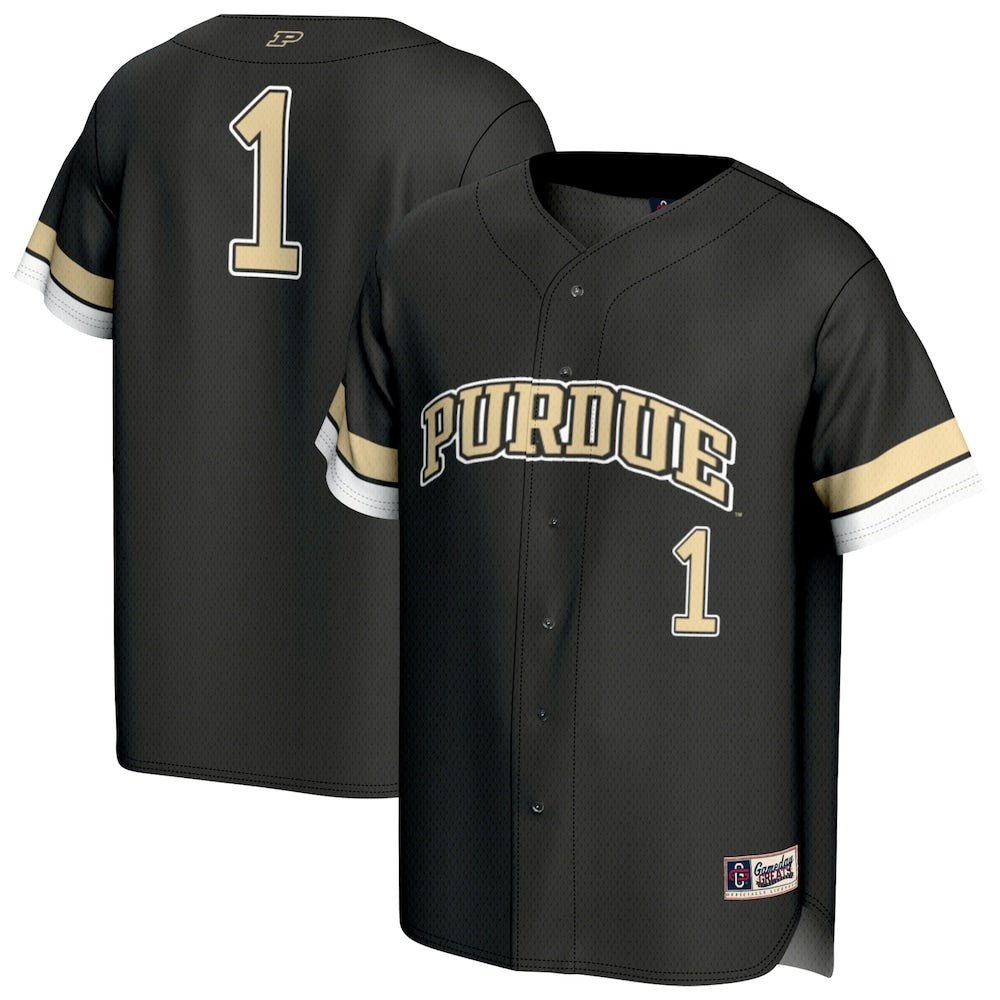 Gameday Greats 1 Black Purdue Boilermakers Lightweight Collegiate Baseball Fashion Jersey - retro stitched baseball jersey for Gameday Greats fans