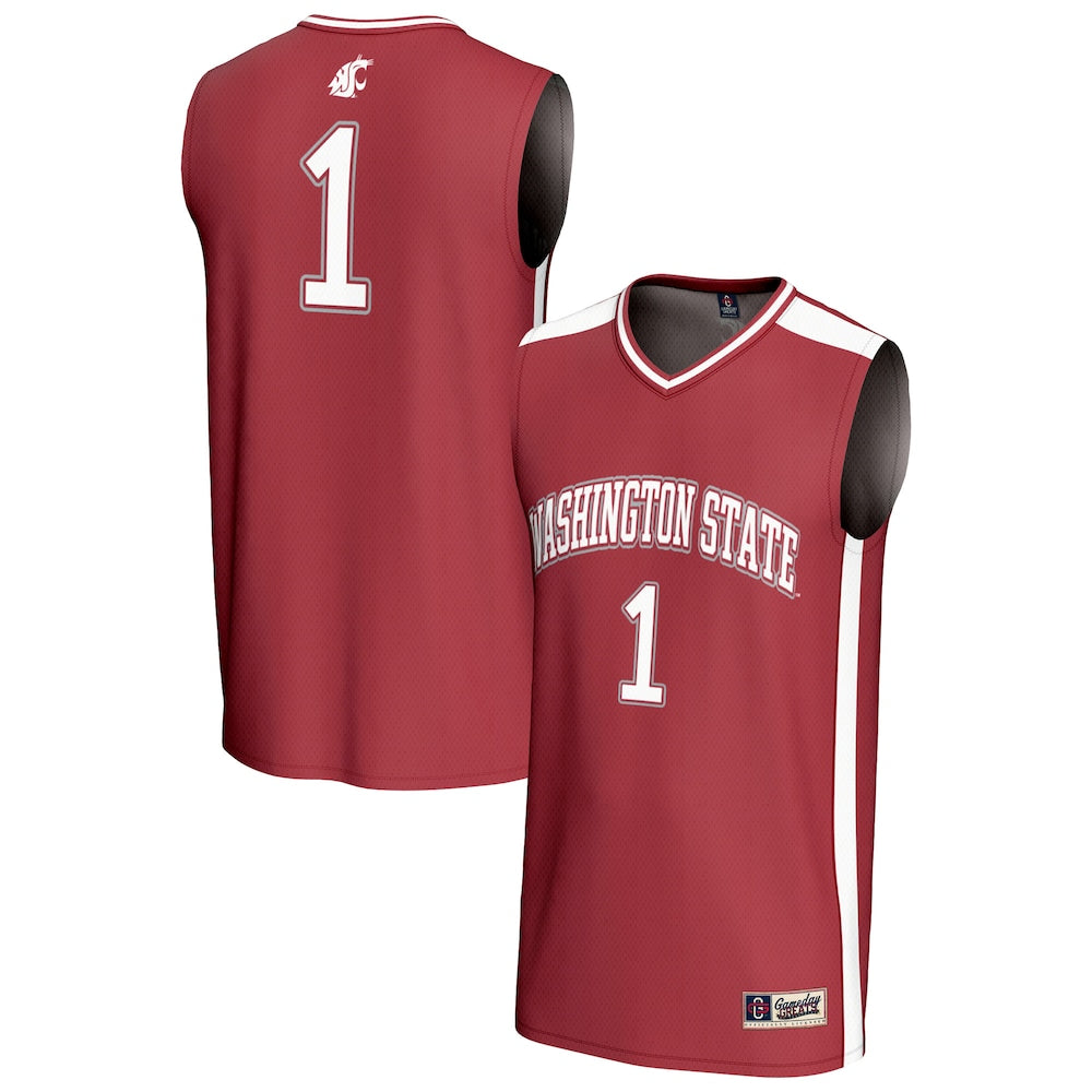 Gameday Greats 1 Crimson Washington State Cougars Lightweight Collegiate Basketball Fashion Jersey - retro stitched basketball jersey for Gameday Greats fans