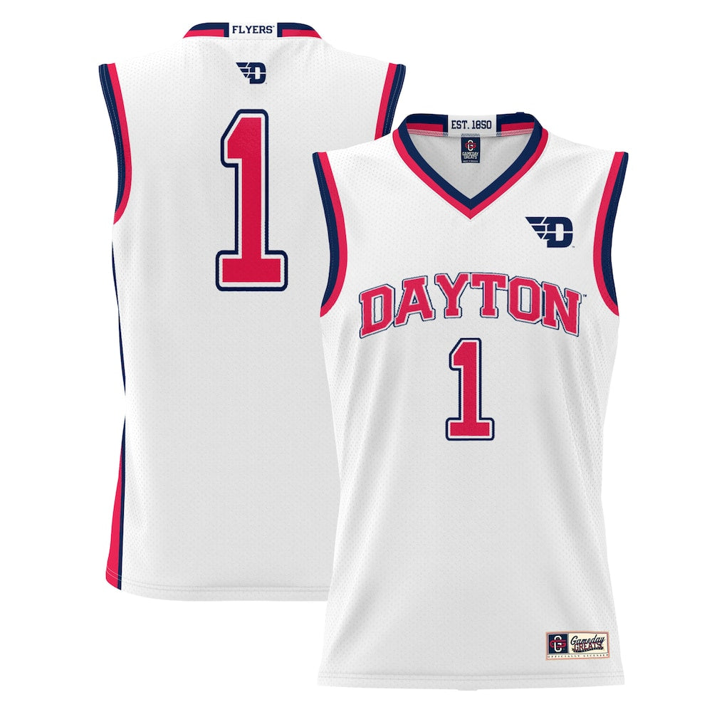 Male Gameday Greats 1 White Dayton Flyers Lightweight Basketball Jersey - retro stitched basketball jersey for Male Gameday fans