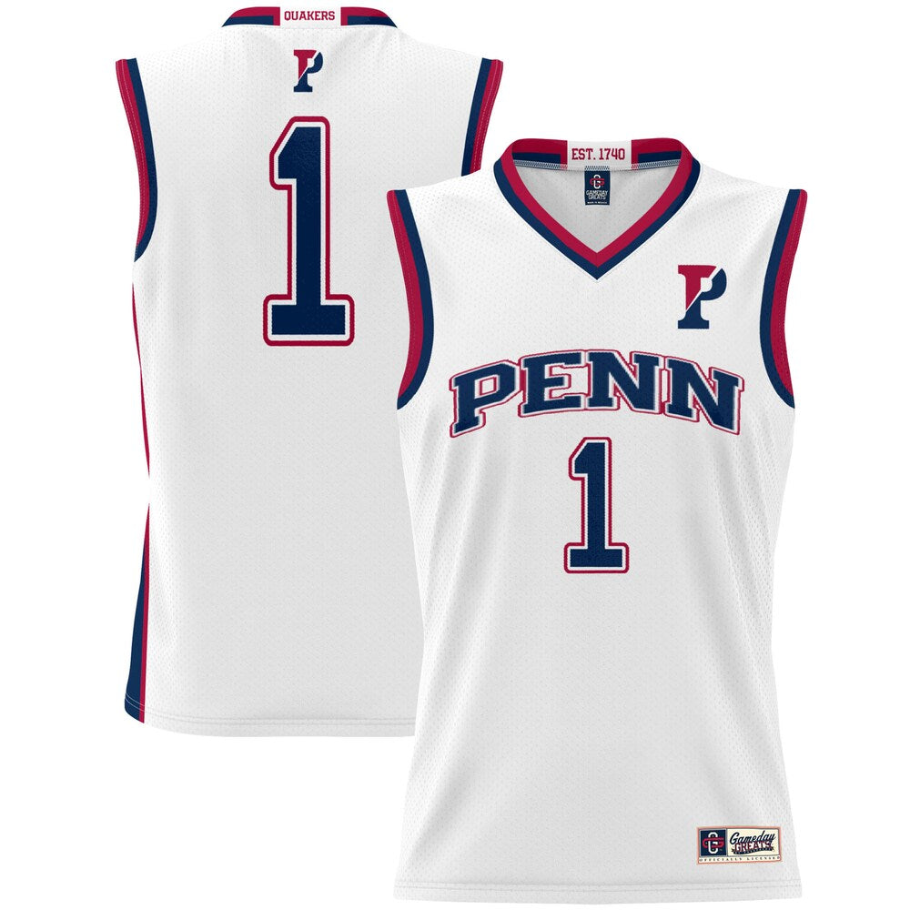Gameday Greats 1 White Pennsylvania Quakers Lightweight Basketball Jersey - retro stitched basketball jersey for Gameday Greats fans