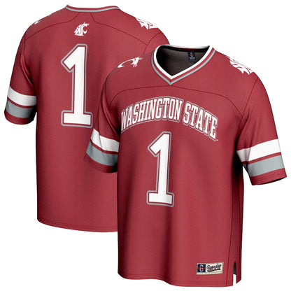 Gameday Greats 1 Crimson Washington State Cougars Lightweight Collegiate Football Fashion Jersey - retro stitched football jersey for Gameday Greats fans
