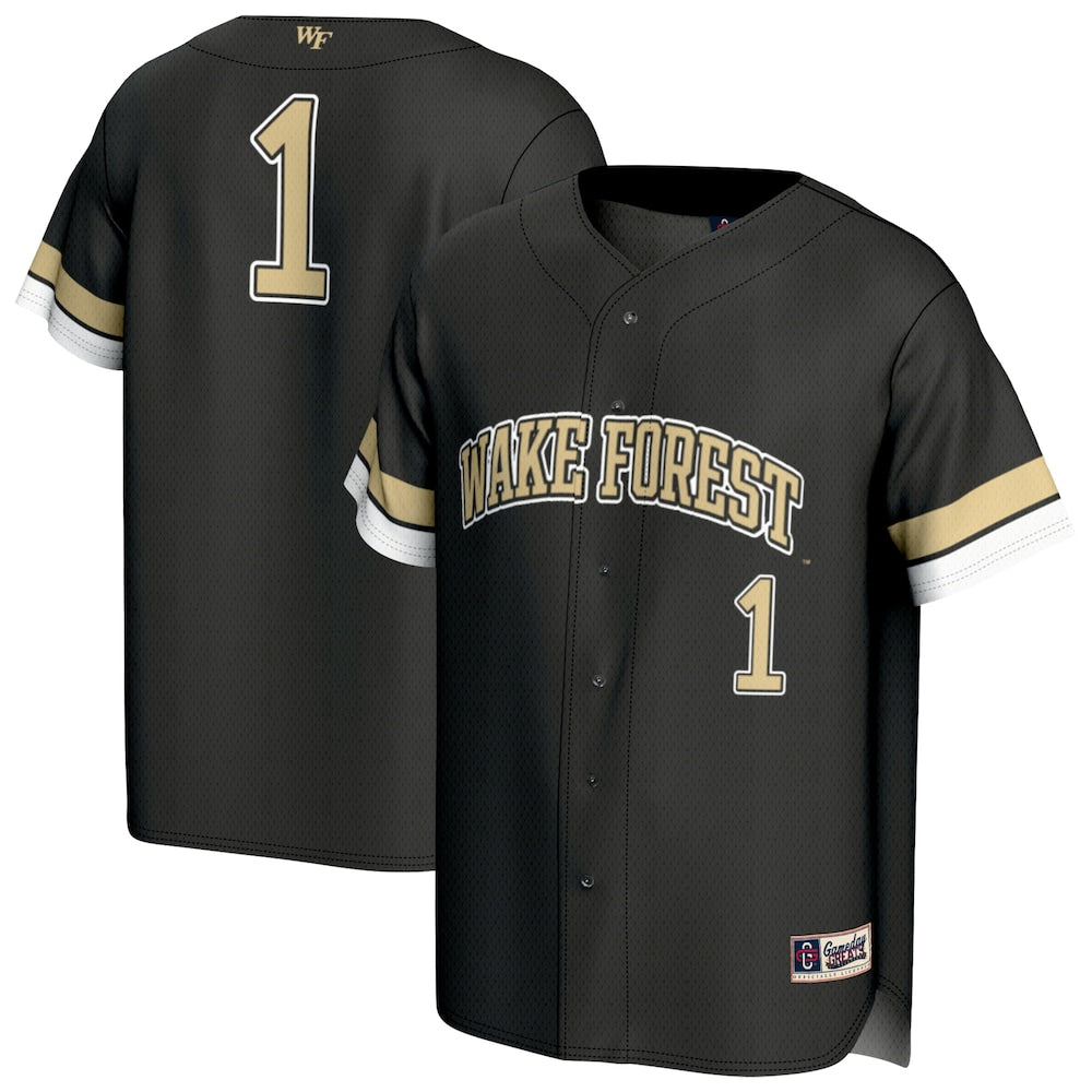 Gameday Greats 1 Black Wake Forest Demon Deacons Lightweight Collegiate Baseball Fashion Jersey - retro stitched baseball jersey for Gameday Greats fans