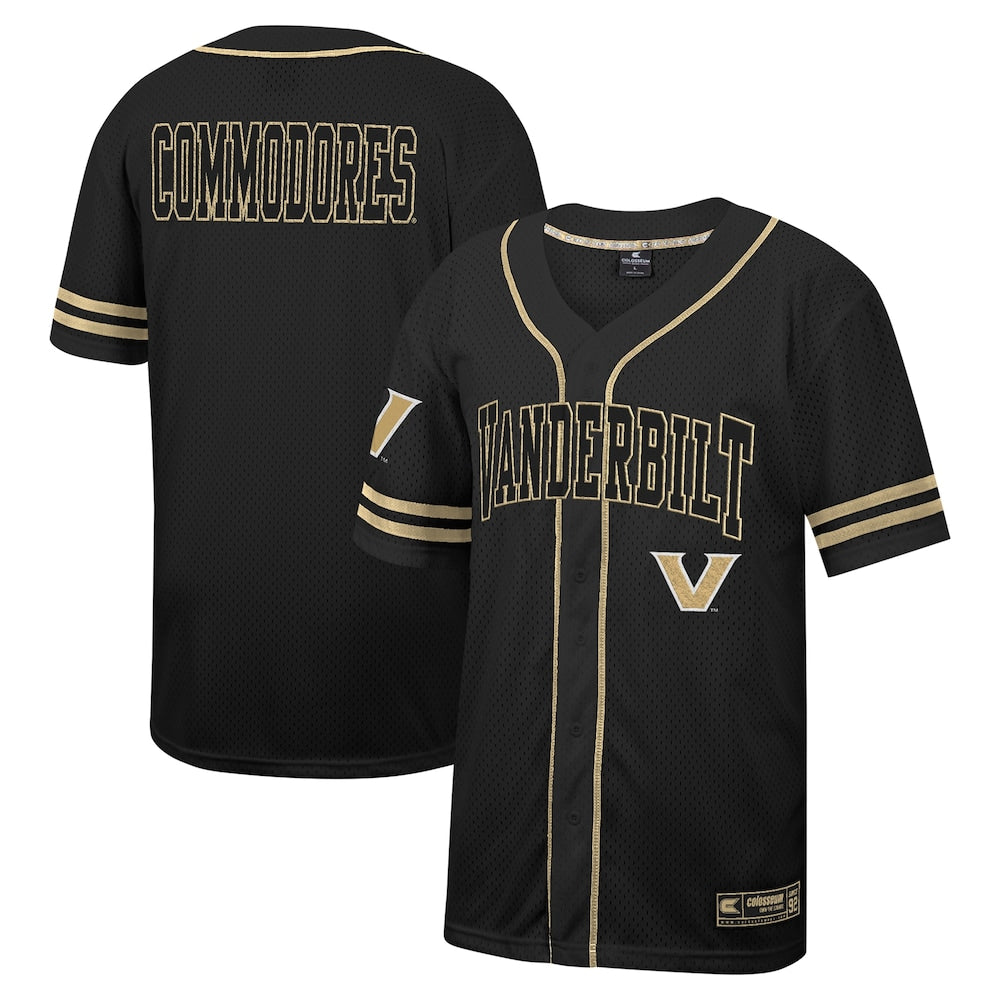 Colosseum Black Vanderbilt Commodores Free Spirited Mesh Button Up Baseball Jersey - retro stitched baseball jersey for Colosseum Black fans
