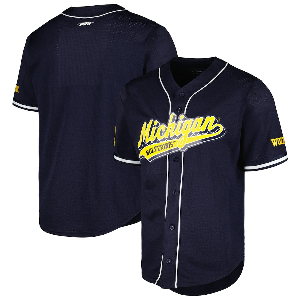 Pro Standard Navy Michigan Wolverines Mesh Full Button Replica Baseball Jersey - retro stitched baseball jersey for Pro Standard fans