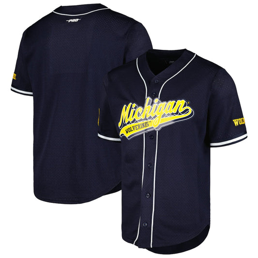Pro Standard Navy Michigan Wolverines Mesh Full Button Replica Baseball Jersey - retro stitched baseball jersey for Pro Standard fans