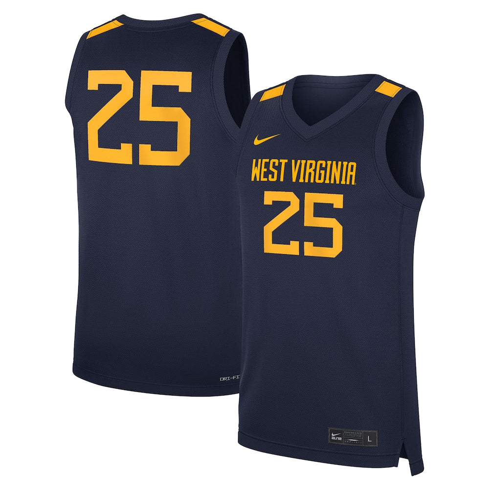 25 Navy West Virginia Mountaineers Road Replica Basketball Jersey - retro stitched basketball jersey for 25 Navy fans