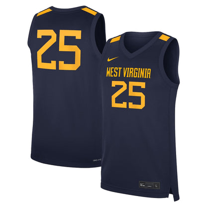 25 Navy West Virginia Mountaineers Road Replica Basketball Jersey - retro stitched basketball jersey for 25 Navy fans