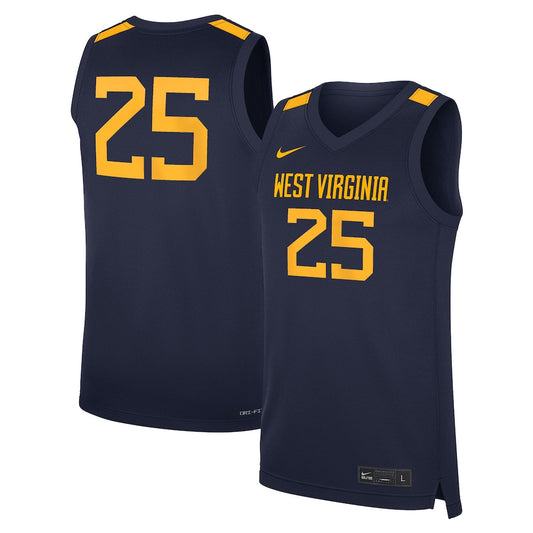 25 Navy West Virginia Mountaineers Road Replica Basketball Jersey - retro stitched basketball jersey for 25 Navy fans