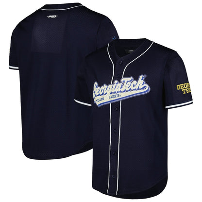 Pro Standard Navy Georgia Tech Yellow Jackets Mesh Full Button Replica Baseball Jersey - retro stitched baseball jersey for Pro Standard fans