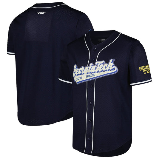 Pro Standard Navy Georgia Tech Yellow Jackets Mesh Full Button Replica Baseball Jersey - retro stitched baseball jersey for Pro Standard fans