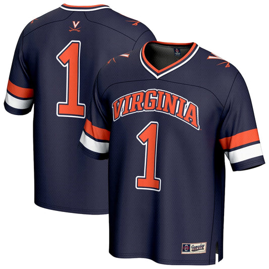 Gameday Greats 1 Navy Virginia Cavaliers Lightweight Collegiate Football Fashion Jersey - retro stitched football jersey for Gameday Greats fans