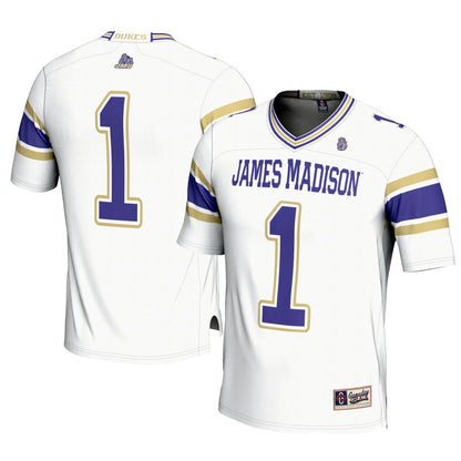 Gameday Greats 1 White James Madison Dukes Football Jersey - retro stitched football jersey for Gameday Greats fans