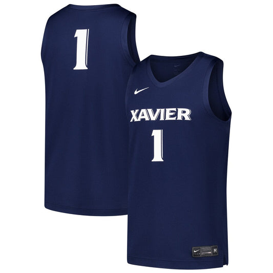 1 Navy Xavier Musketeers Replica Basketball Jersey - retro stitched basketball jersey for 1 Navy fans
