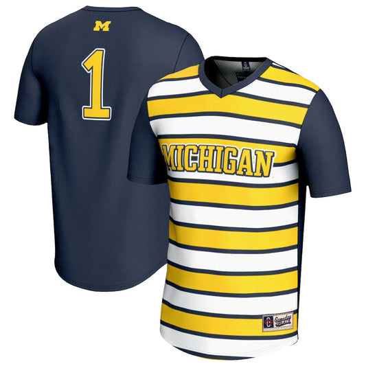 Gameday Greats 1 Navy Michigan Wolverines Lightweight Soccer Fashion Jersey - retro stitched jersey jersey for Gameday Greats fans