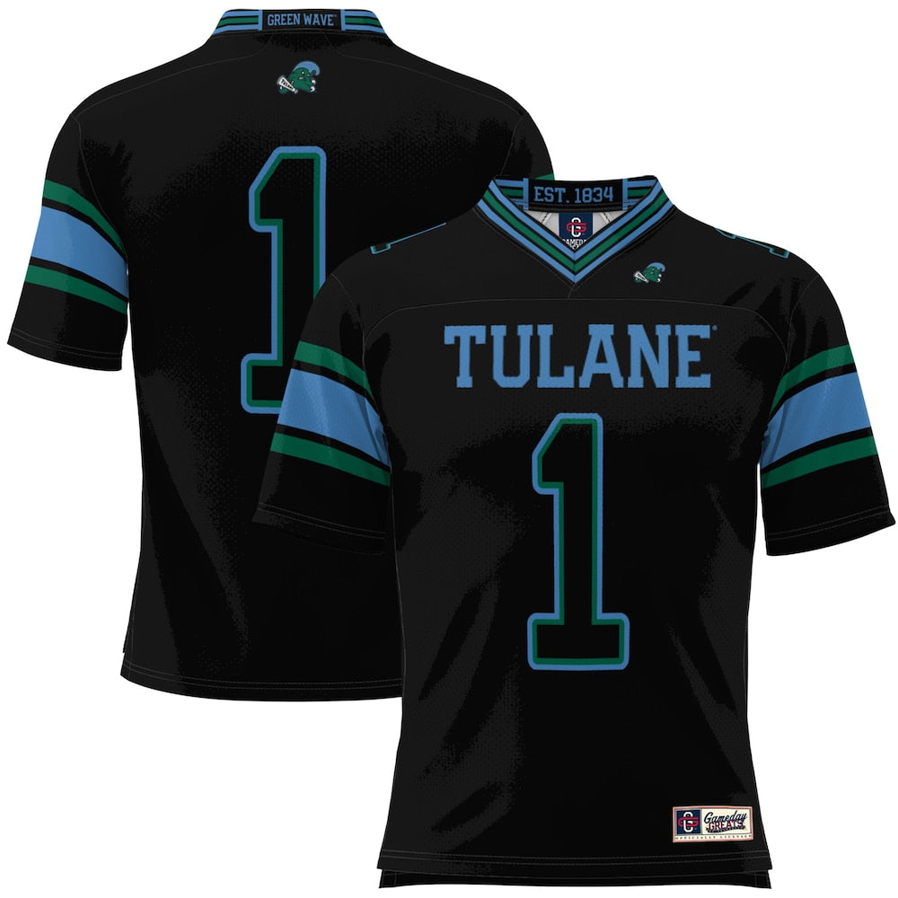 Gameday Greats 1 Black Tulane Green Wave Football Jersey - retro stitched football jersey for Gameday Greats fans