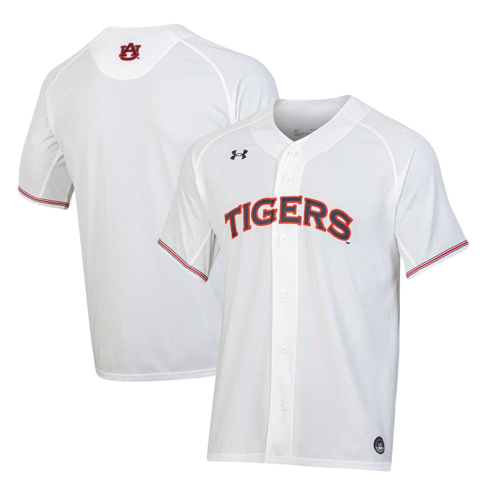White Auburn Tigers Softball Button Up V Neck Jersey - retro stitched jersey jersey for White Auburn fans