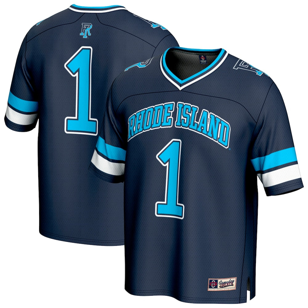 Gameday Greats 1 Navy Rhode Island Rams Football Fashion Jersey - retro stitched football jersey for Gameday Greats fans
