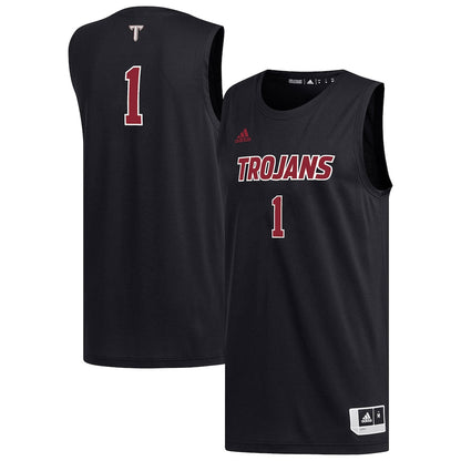 1 Black Troy University Trojans Replica Basketball Jersey - retro stitched basketball jersey for 1 Black fans
