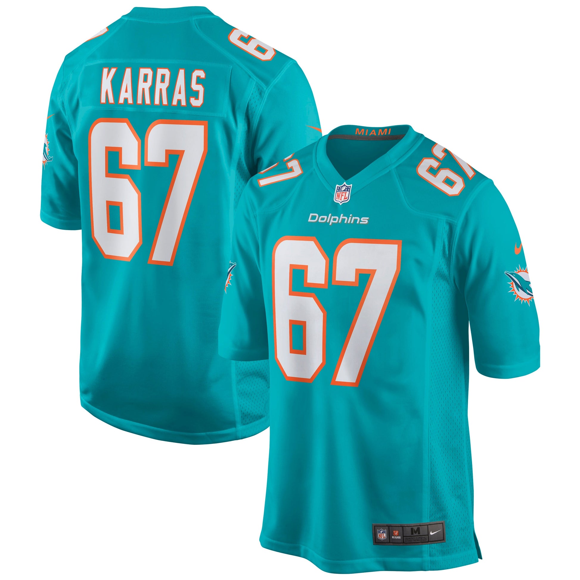 Miami Dolphins Ted Karras NFL jersey front view