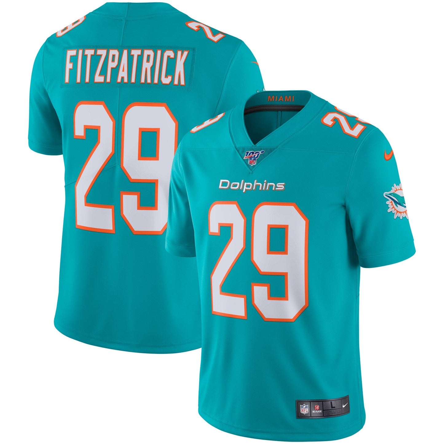 Miami Dolphins Minkah Fitzpatrick 100 NFL jersey front view