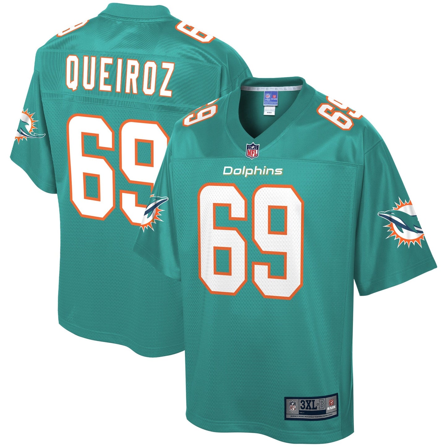 Miami Dolphins Durval Queiroz Neto Big Tall NFL jersey front view