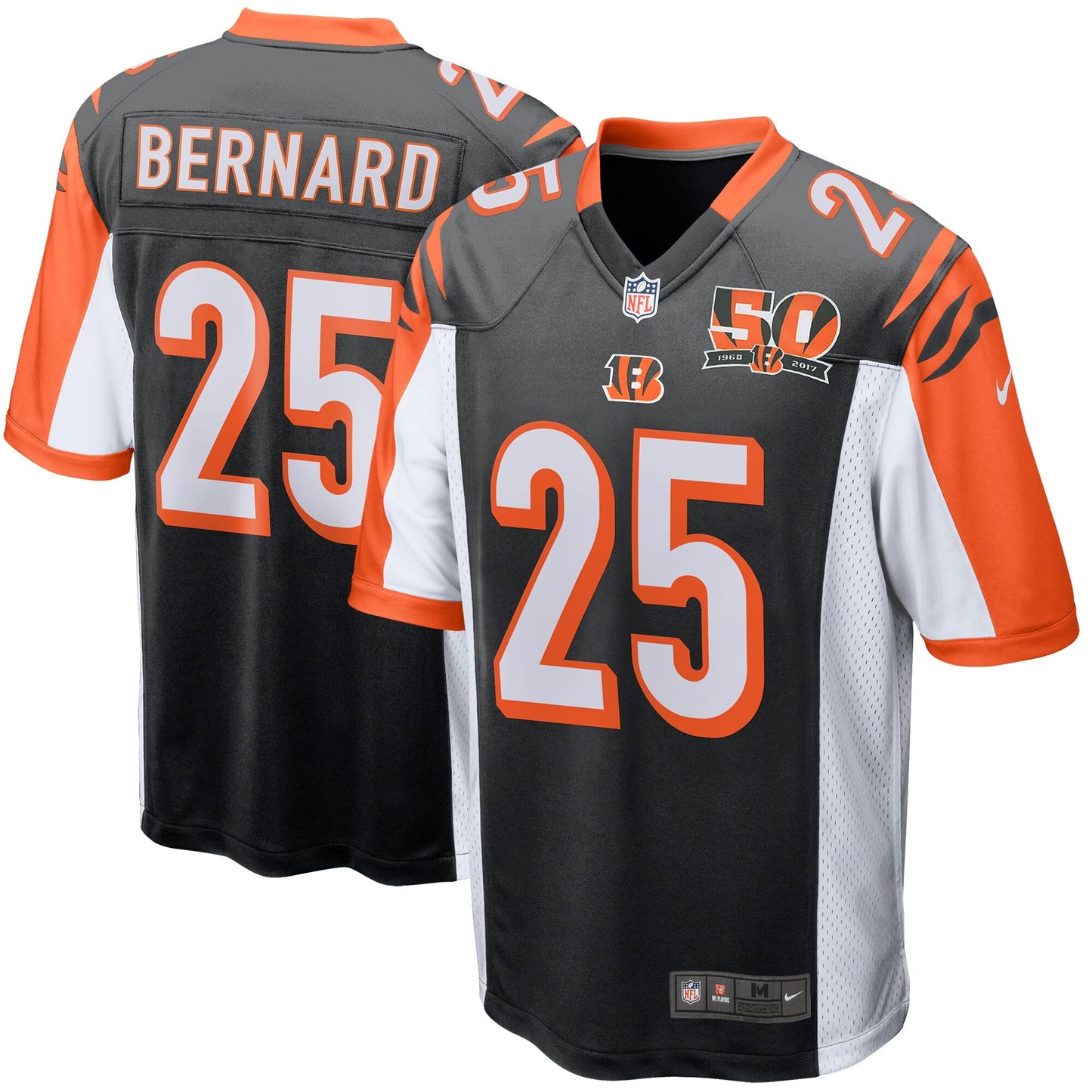 Cincinnati Bengals Giovani Bernard 50th Anniversary Patch NFL jersey front view
