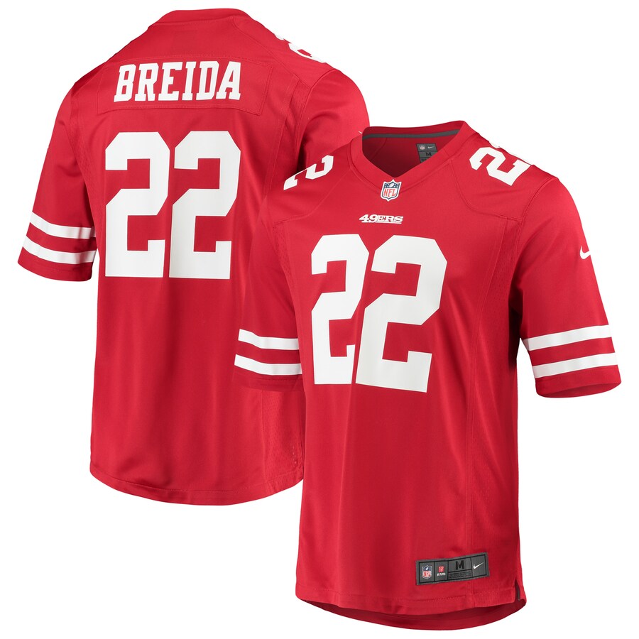 San Francisco 49ers Matt Breida Scarlet NFL jersey front view