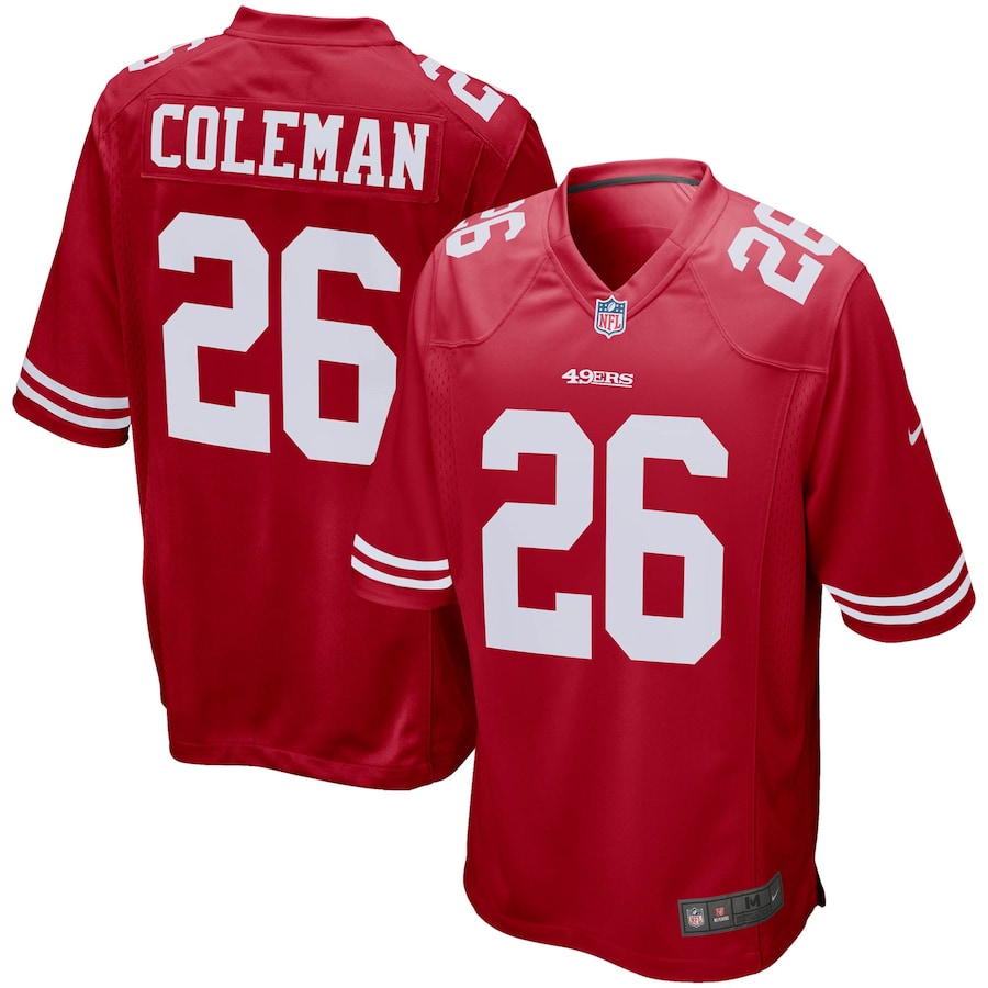 San Francisco 49ers Tevin Coleman Scarlet NFL jersey front view