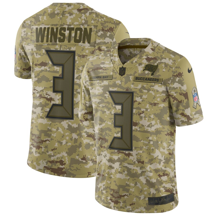 Tampa Bay Buccaneers Jameis Winston Camo Salute To NFL jersey front view