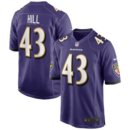 Baltimore Ravens Justice Hill NFL jersey front view