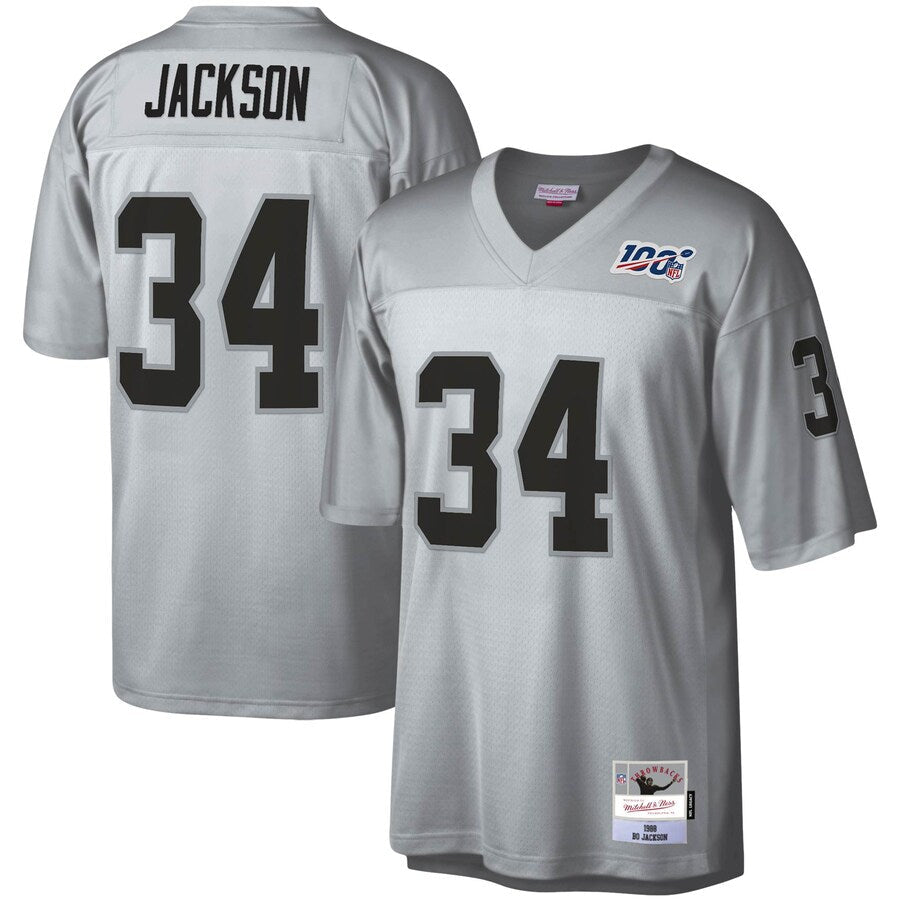 Las Vegas Raiders Bo Jackson Platinum 100 Legacy NFL jersey front view