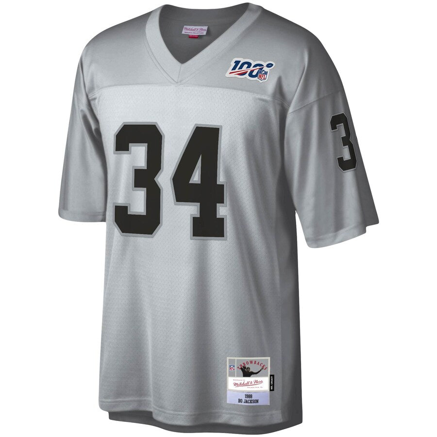Las Vegas Raiders Bo Jackson Platinum 100 Legacy NFL jersey front view