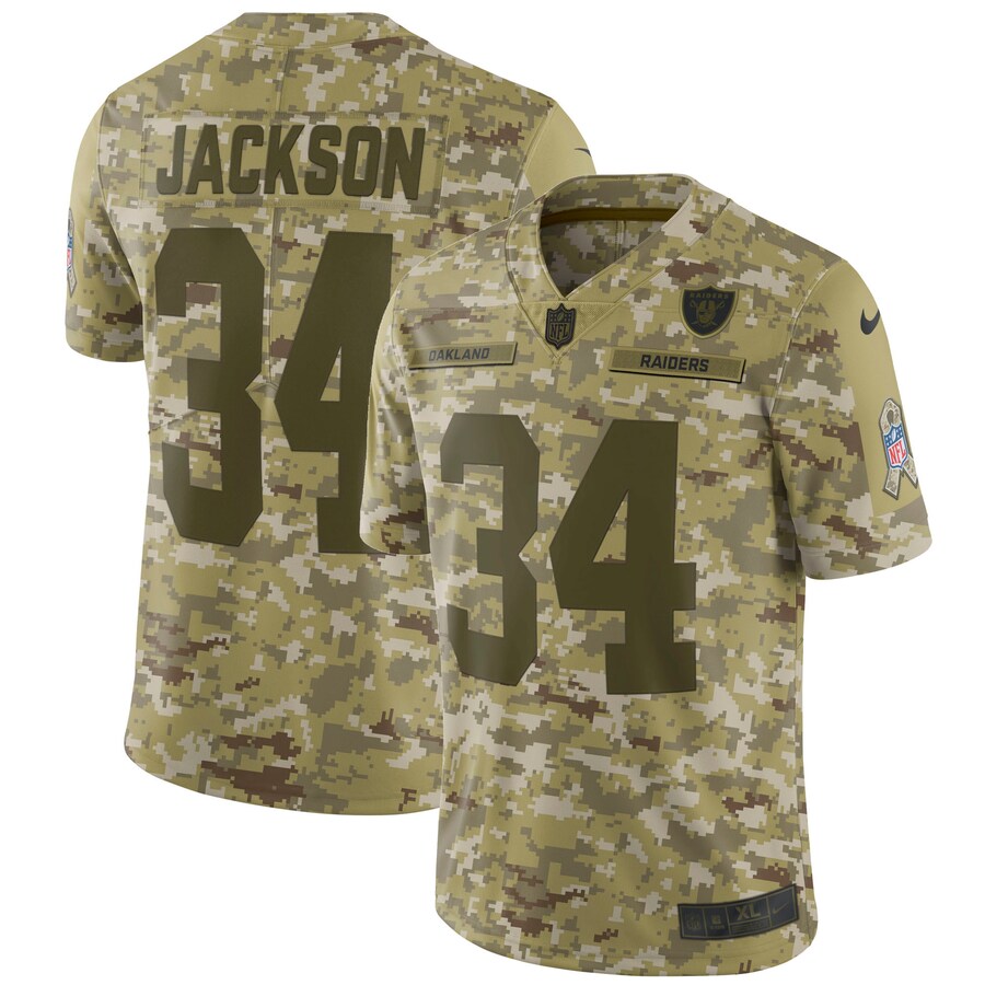 Las Vegas Raiders Bo Jackson Camo Salute To NFL jersey front view